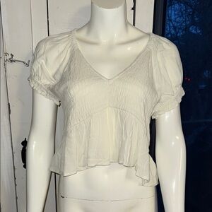 BP Elegant Cream Women's Top Babydoll Shirred Crop Top Med NWOT